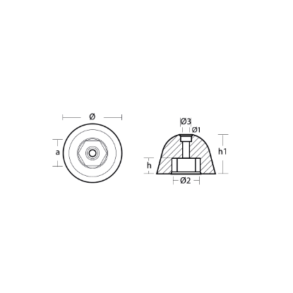 Vetus hexagonal propeller nut Ø 60 H.40