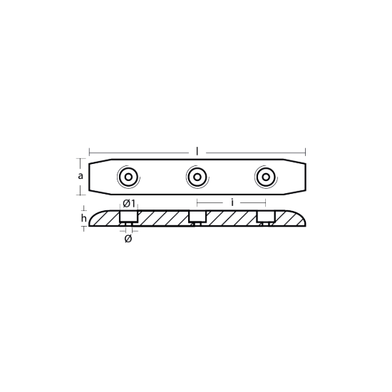 Bolt-on anode for Hull 3holes L=500