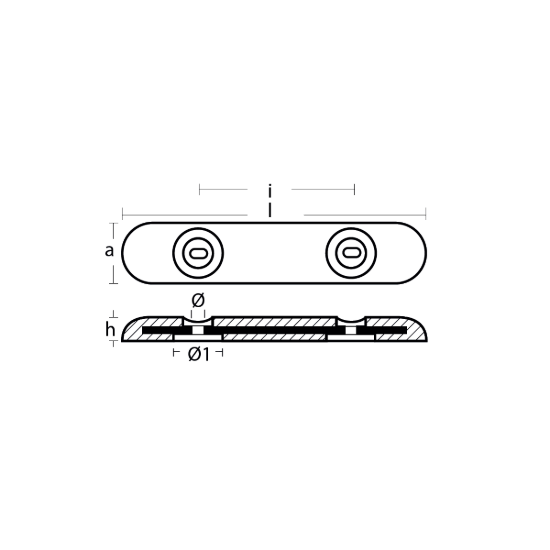 Bolt-on bar anode UK TYPE - Fairline/Sunseeker 460X100X45 H.C.230