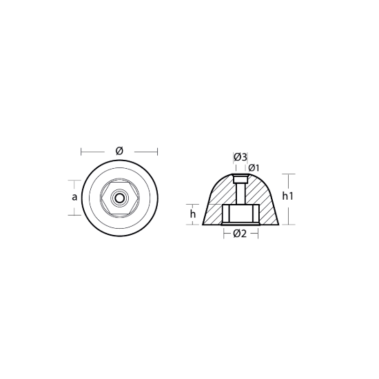 Vetus hexagonal propeller nut Ø 60 H.40