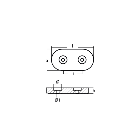 Kamewa  oval plate anode for engines - Piastra ovale asolata per motori Kamewa