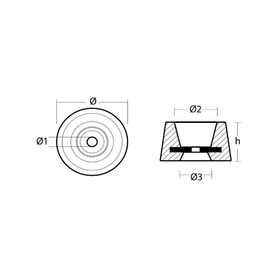 Vetus round anode with steel insert Ø78 H45