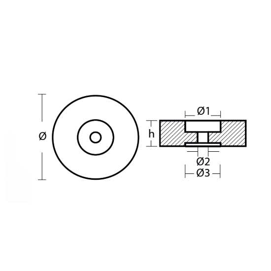 Disc anode for Stern 125*38 compl. w. plug, pad&bolt