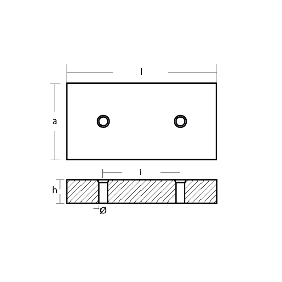 Bolt-on anode for Hull 400x80x30 H.C. 250
