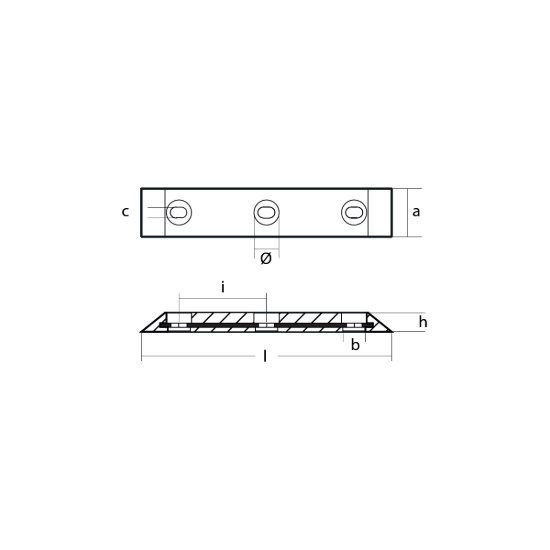 Kamewa bar with 3 holes 600x100x40 with insert