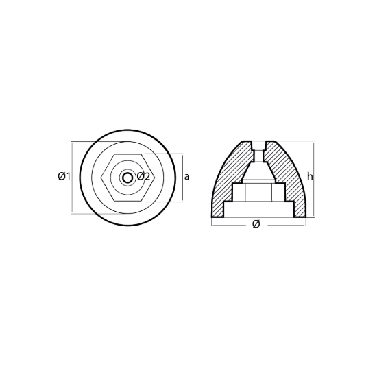 Ferretti exagonal  hydro propeller anode Ø155